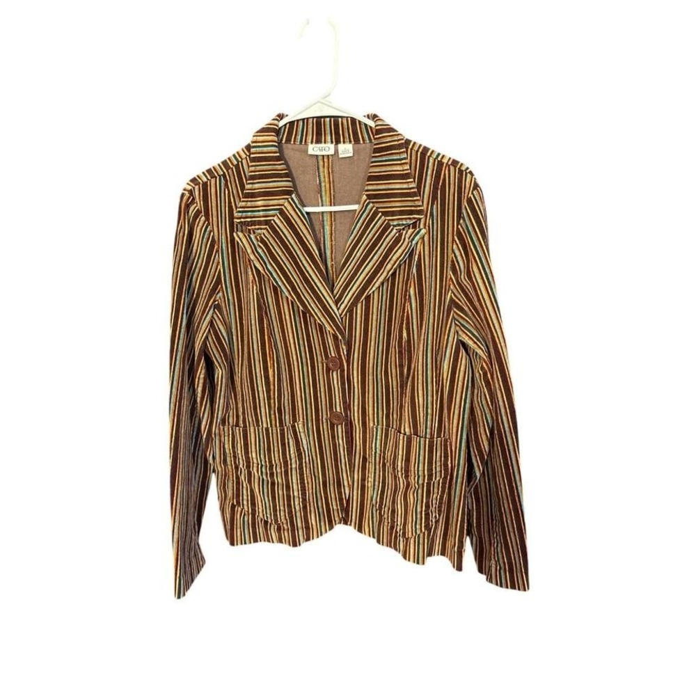 Cato Womens Striped Corduroy Blazer Jacket L Multicolor Retro Style